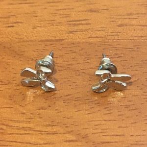 Silver Tone Bow Stud Earrings